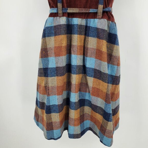 Maple Anthropologie Wool Checkerboard Plaid Velvet Trim Newsroom Jumper Dress 4 - Picture 9 of 9